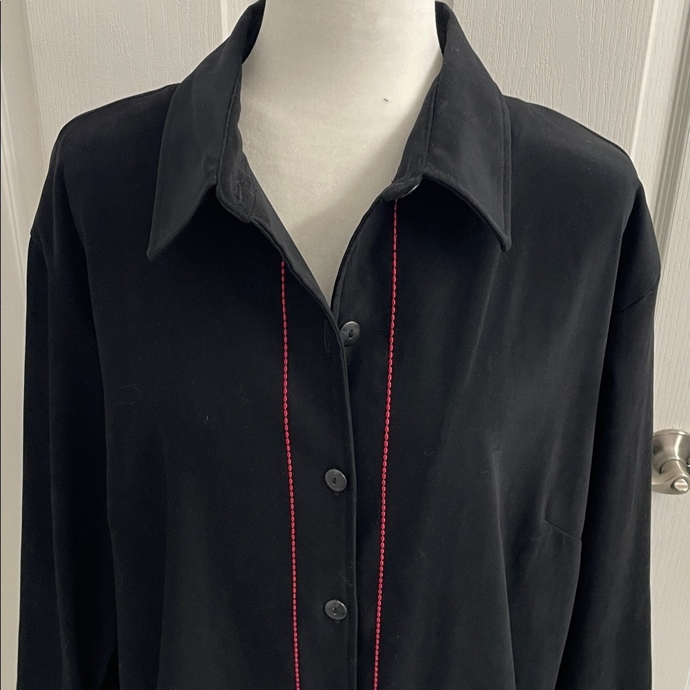 Vintage Velvet Festive Embroidered Black Button Up Shirt/Jacket / Blazer Sz XL - Picture 5 of 16